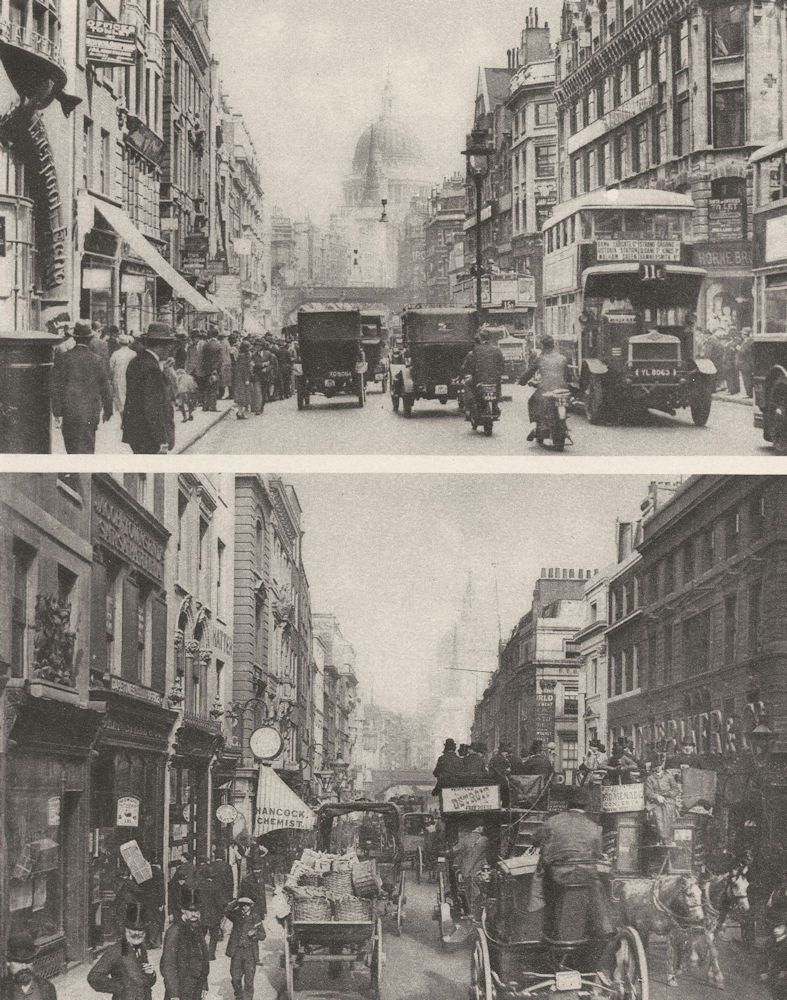 LONDON. Fleet Street in 1880 and 1926 from opposite Salisbury court 1926 print